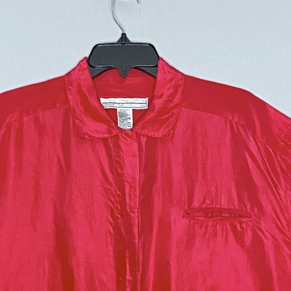Anne Pinkerton Womens Shirt Large Red Silk Short Sleeves Breast Pocket - Picture 2 of 8